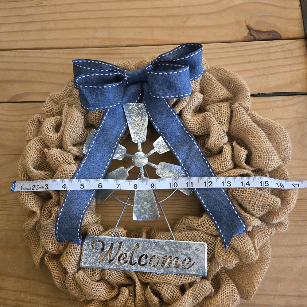 Rustic Burlap Welcome Wreath Door Hanger - Picture 2 of 4